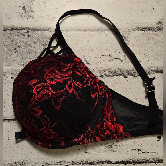 La Senza Black Red Lace Front Close Bra 32DD Underwire - Picture 9 of 12